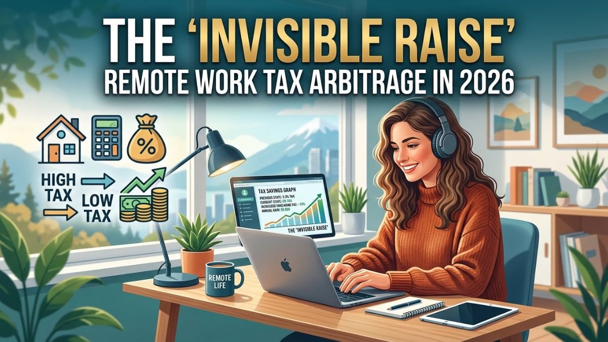 Remote worker with a laptop and a view, representing geographic tax arbitrage.